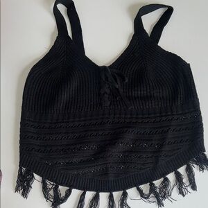 No Boundaries Black Knit Fringe Tank Top